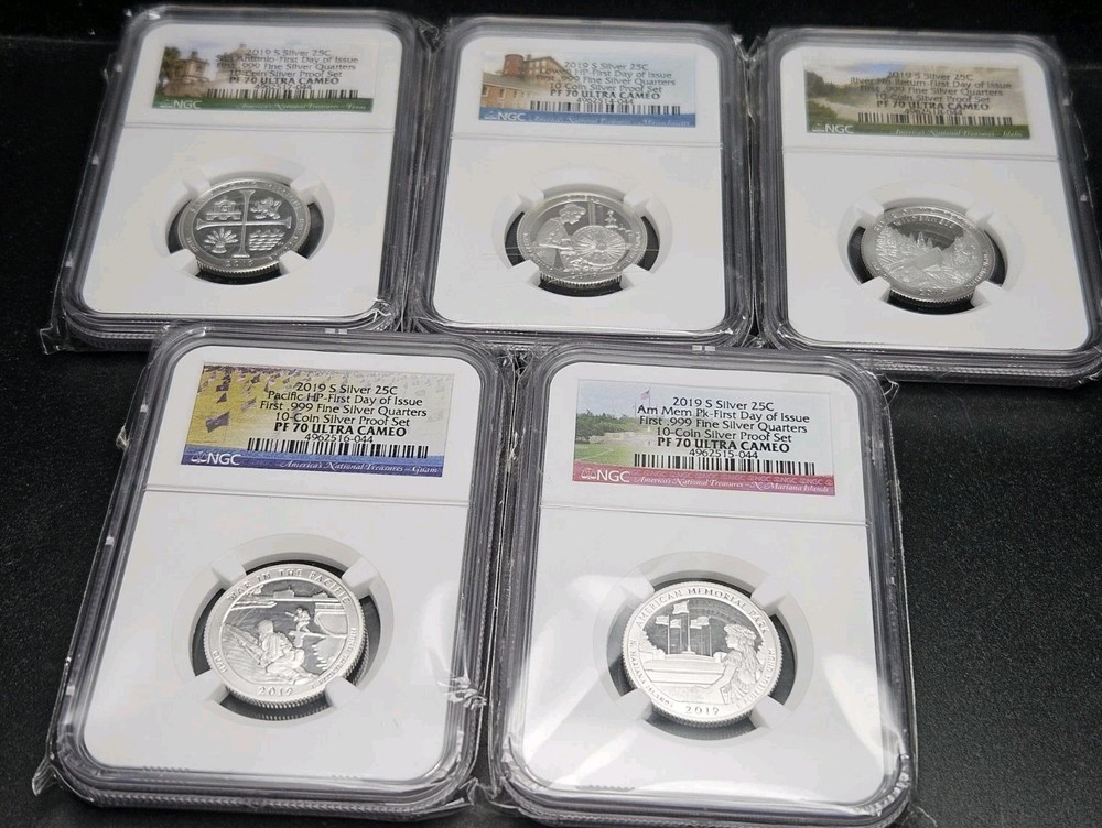 2019 S 25c First .999 Silver Quarters 5 Coin Set NGC PF 70 ULTRA CAMEO First Day