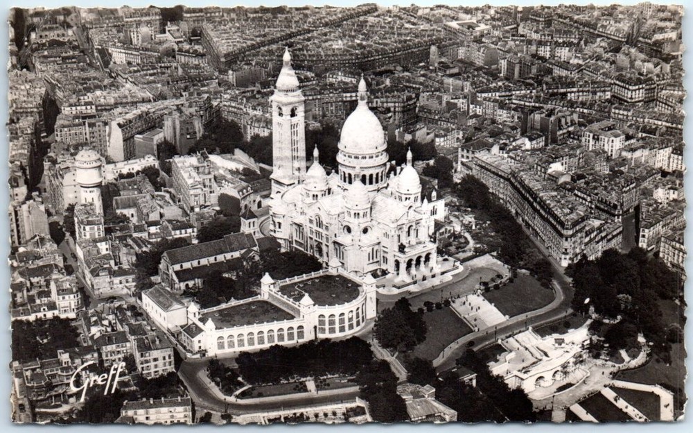 Aerial view The Basilica of the Sacred Heart of Montmartre - Paris, France