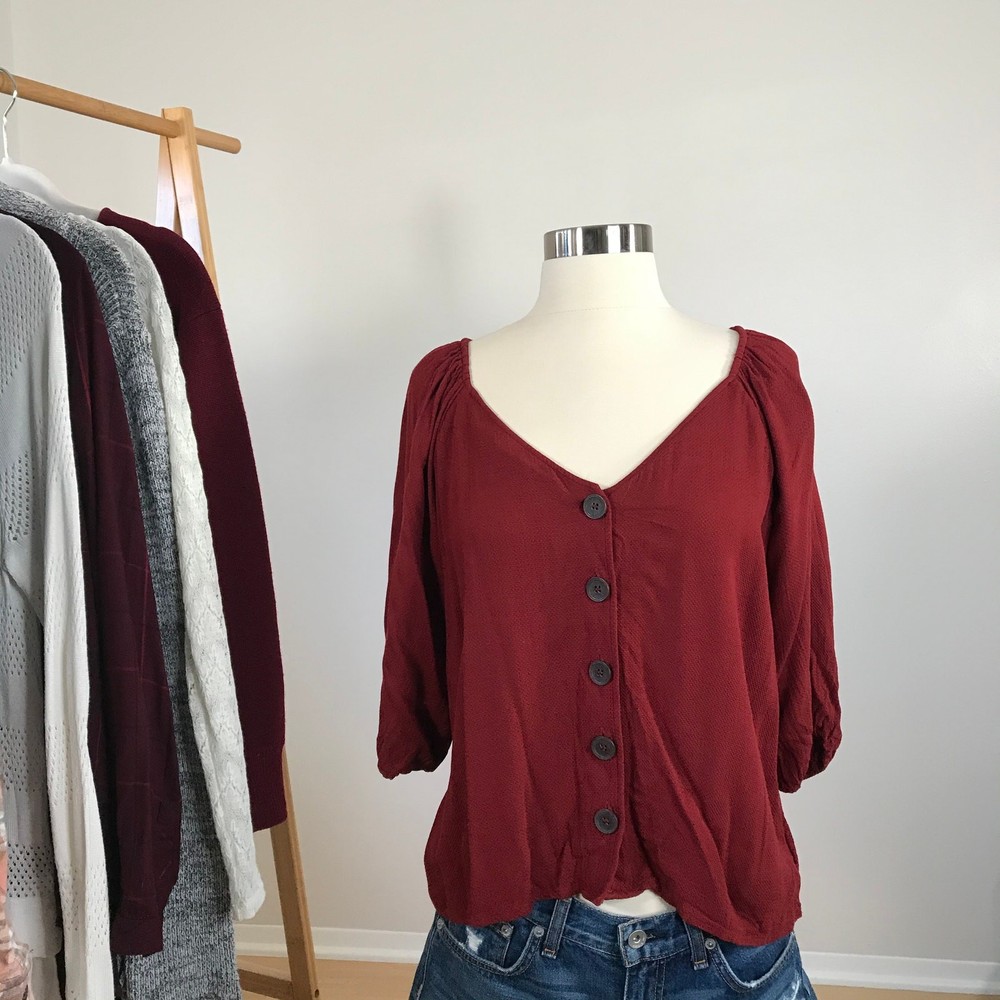 Sanctuary Modern Button Front Top in Red Jasper Size Small for Women