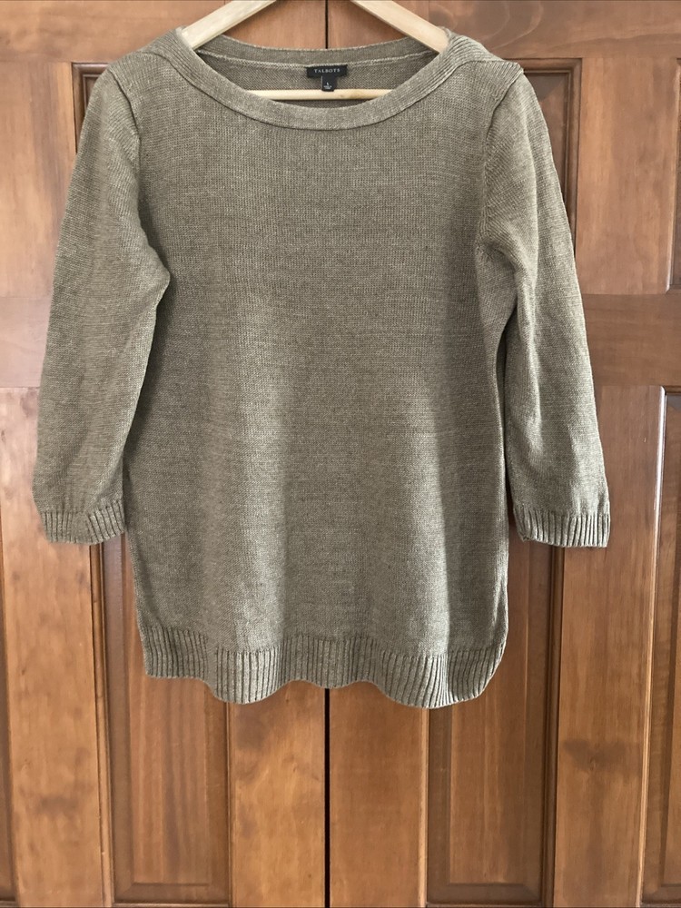 Talbots 100% Linen Green 3/4 Sleeves Tunic top Sweater Women’s Sz Large L