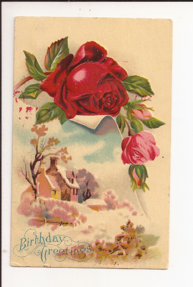 Antique Embossed Postcard Birthday Greetings Early 1900's Vintage Postcard C