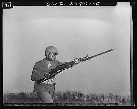Photo:World War II Soldier Bayonet Drill 1940s Military Training Portrait