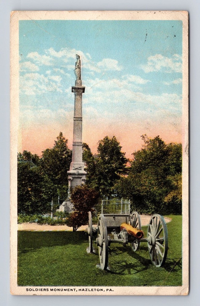 Hazleton PA-Pennsylvania, Soldiers Monument, Antique Vintage Souvenir Postcard