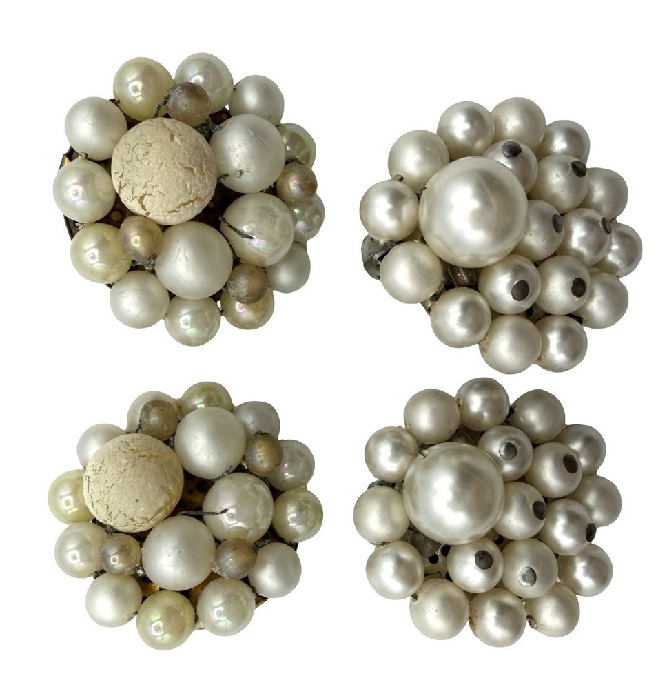 Vintage Japan Faux Pearl Cluster Clip On Earrings Dome Bridal Wedding