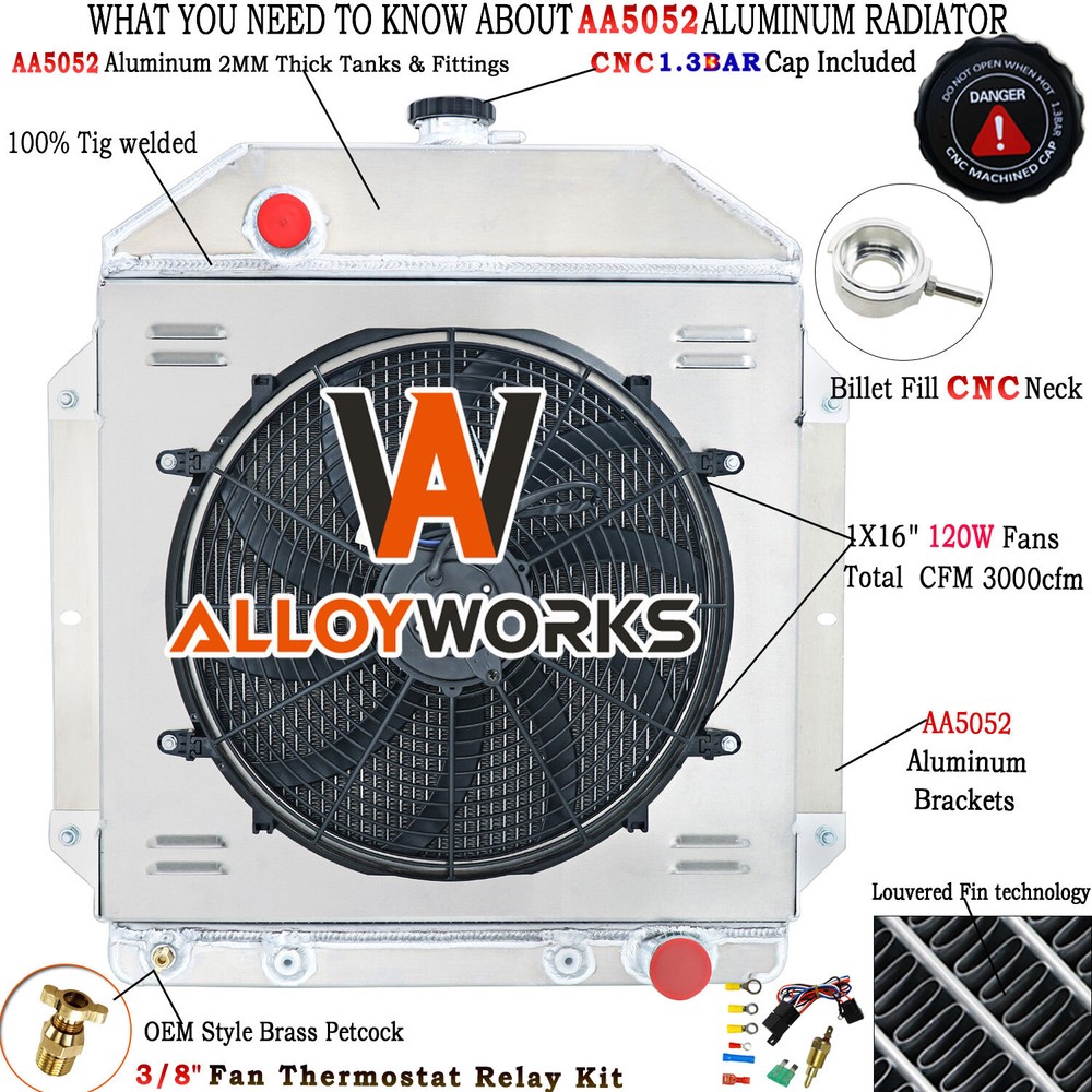 4 Row Radiator Shroud Fan For 1949-1953 1950 1951 Ford Cars Chevy Engine Swap