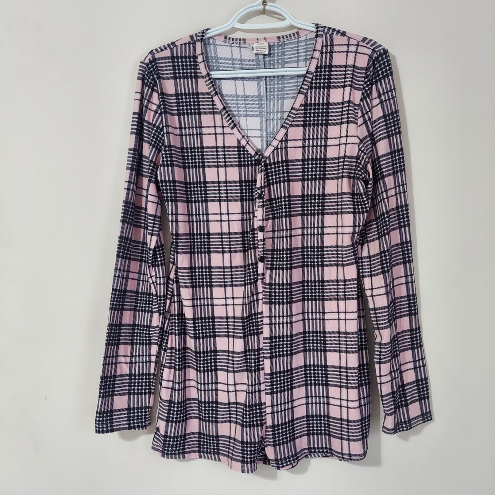 Fashion Nova Plaid The Game Long Sleeve Romper PJ Stretch Size XL