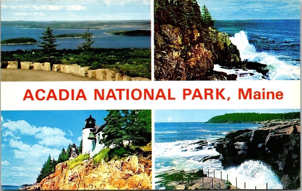 Acadia National Park Maine Multi View Landmarks Chrome Cancel WOB Postcard-image