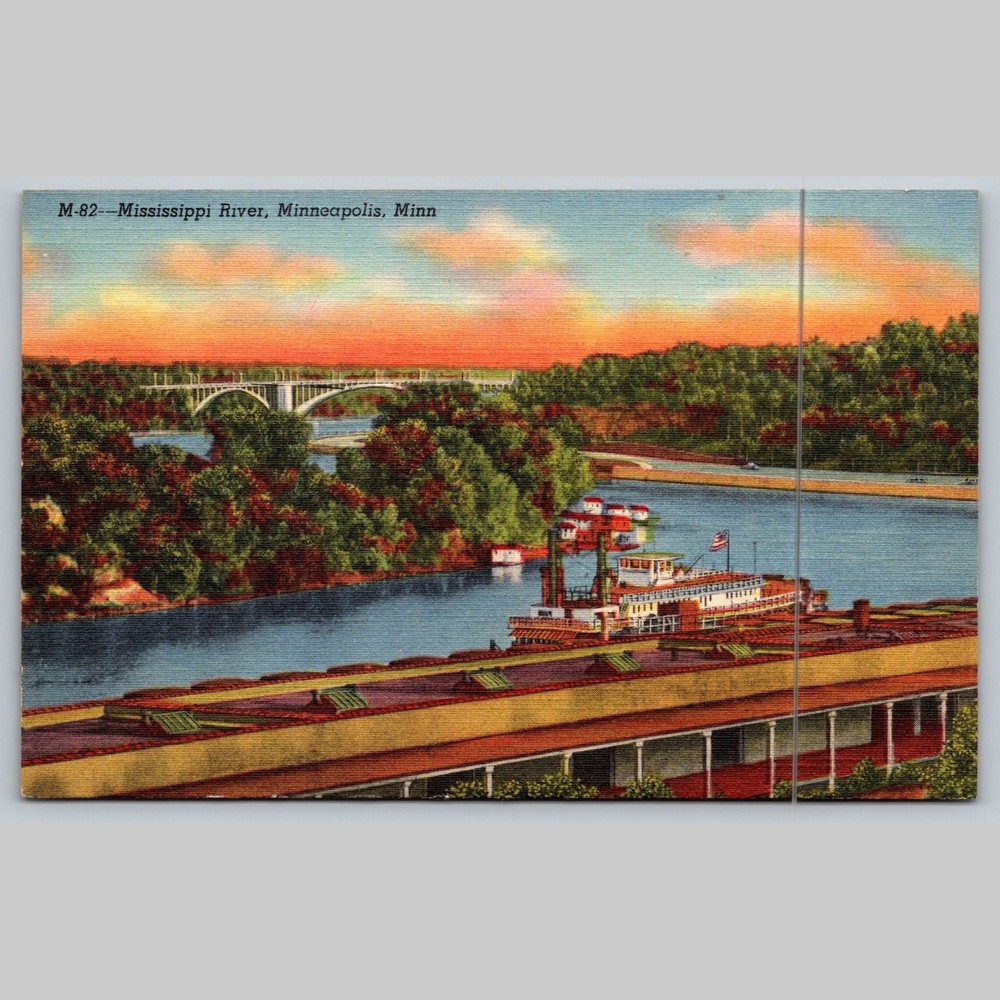 Postcard Mississippi River Minneapolis MN Cappelen Memorial Bridge