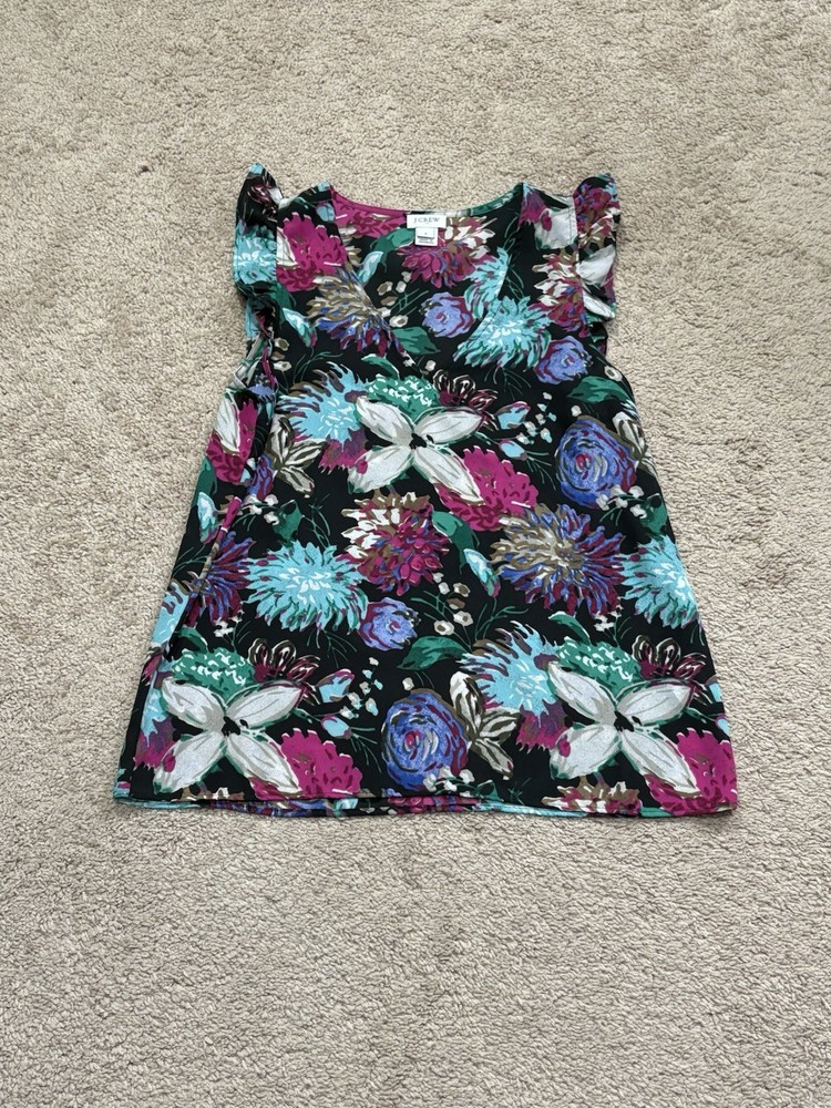 J. Crew Womens Shirt Size 4 Multicolor Floral Print Classic Dressy Flowy