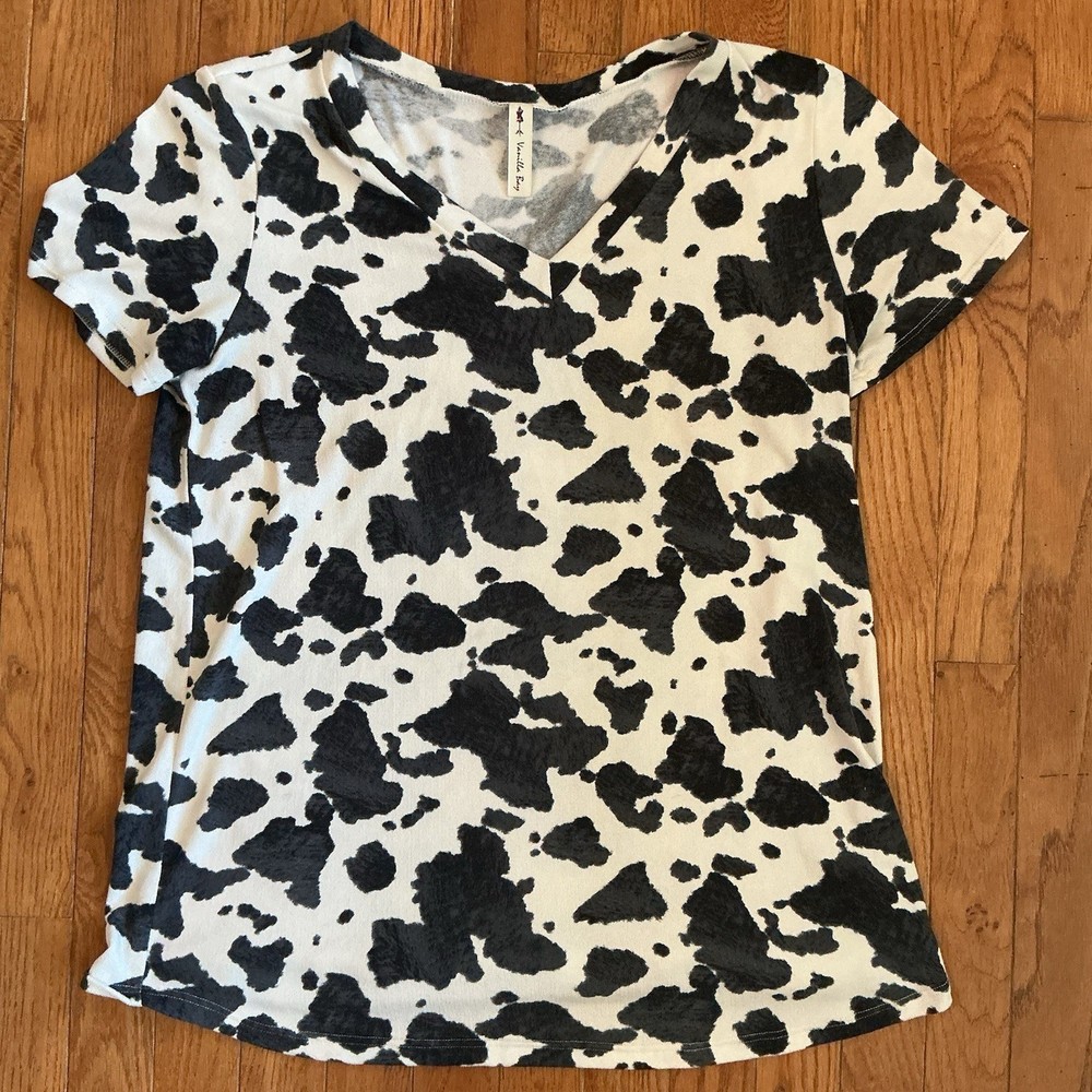 Vanilla Bay Cow Print Shirt Short Sleeve Women’s Large