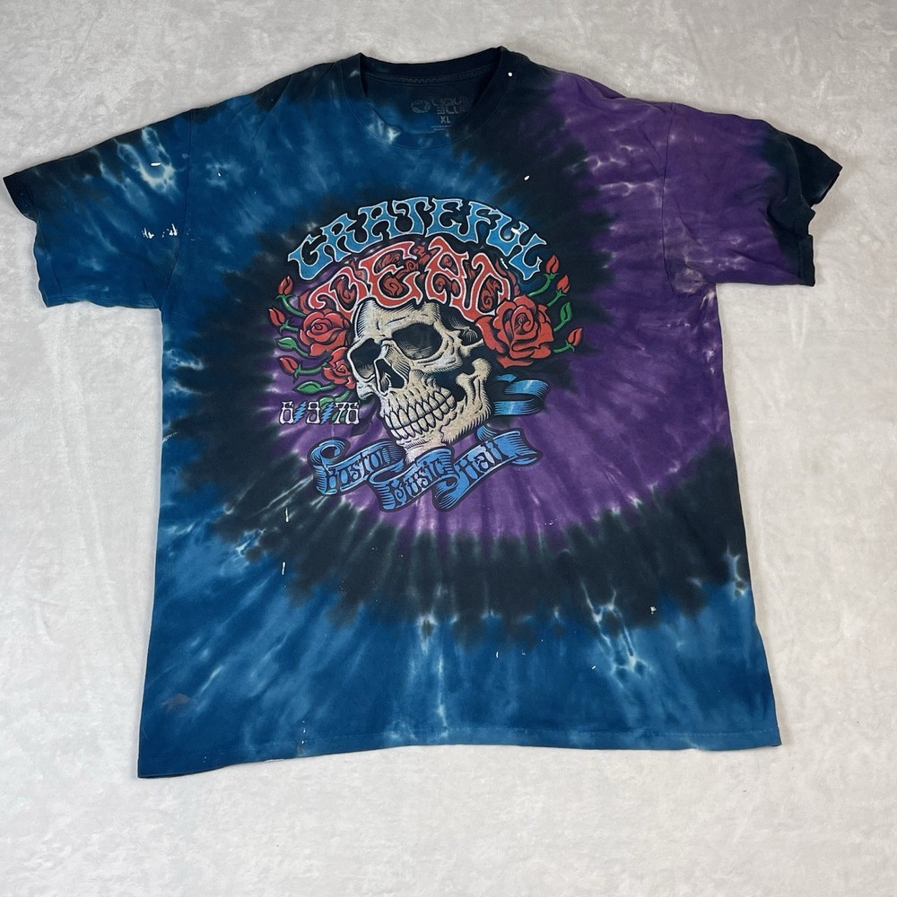Grateful Dead Boston Music Hall Men's Tie-Dye T-Shirt Blue Purple XL Skull