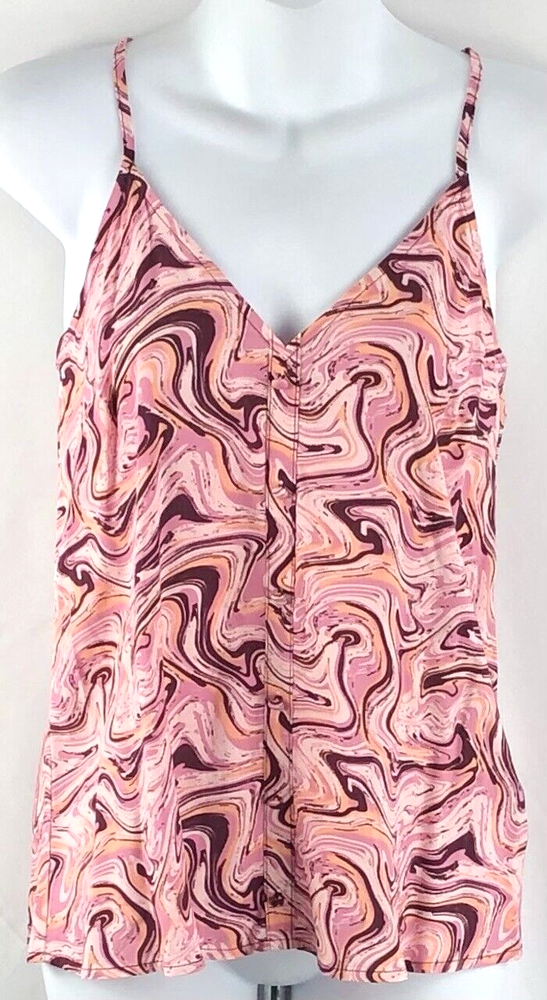 NWT Slinky Racer Back tank top XS multi pink psychedelic mod Funky rayon Y2K