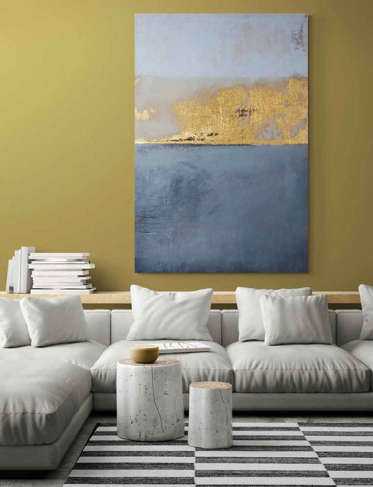 Gold & Blue Abstract Wall Art Canvas Unframed Print Art