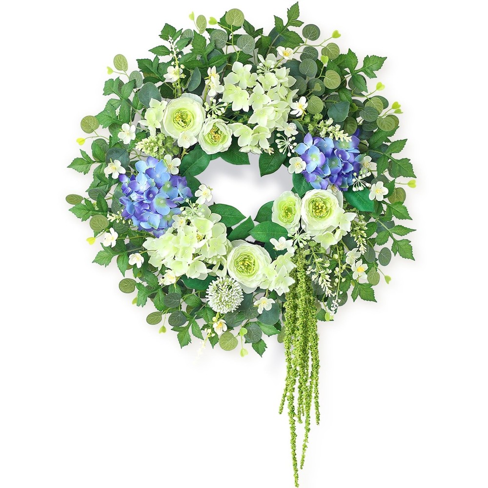 26 Inch Artificial Hydrangea and Eucalyptus Wreath for Front Door Decor