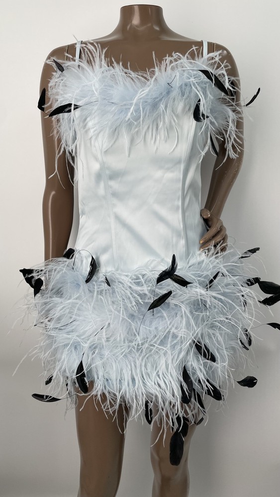 Finesse Womens Mini Dress Meadow Blue Size L Feather Backless Bodycon Polyester