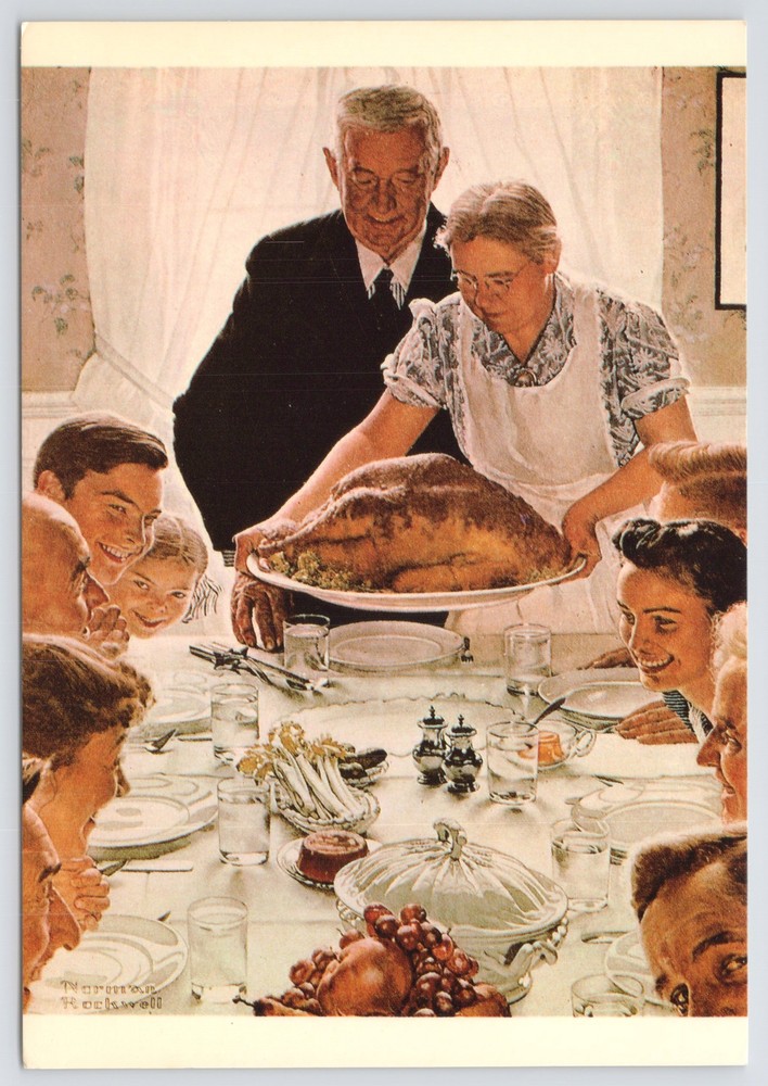 State View~Woman Putting Turkey On Table The Four Freedoms~Continental Postcard