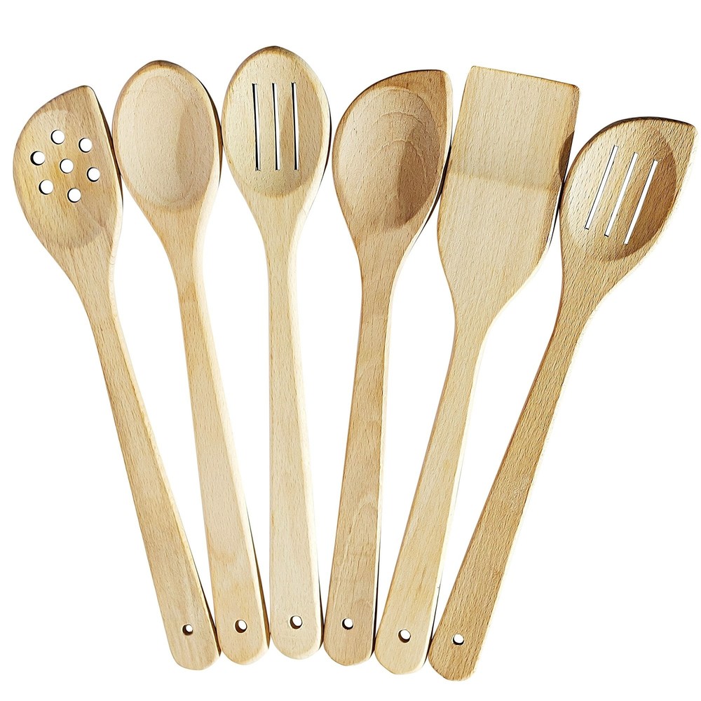 Healthy Wooden Spoons For Cooking Set of 6. Safe and Reliable Cooking Utensil...