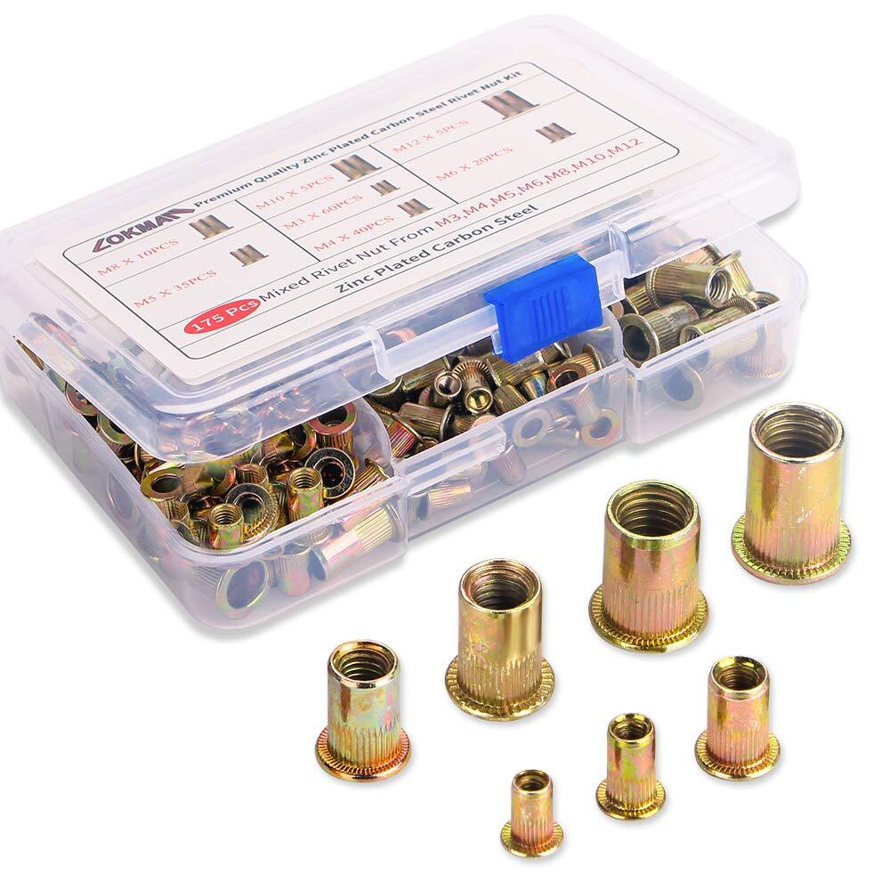 Rivet Nut, 175PCS Metric Rivet Nut Kit Carbon Steel Flat Head Threaded Insert...