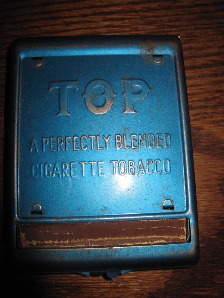 VINTAGE TOP TOBACCO CIGARETTE ROLLING MACHINE BLUE TIN