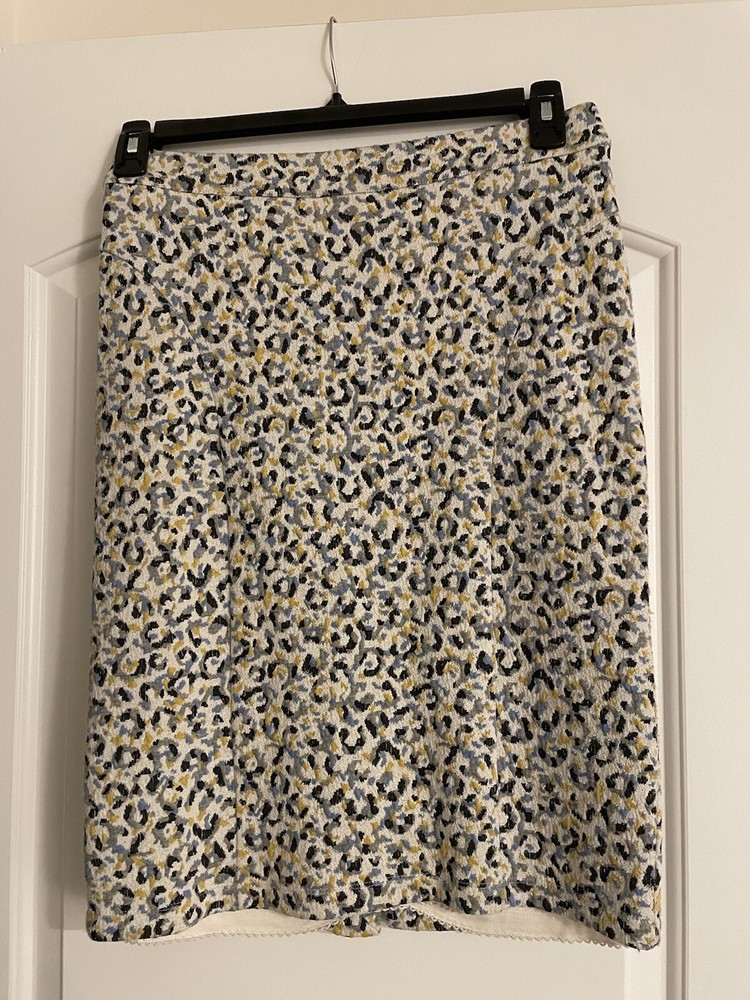 Anthropologie Maeve Blue Yellow Cream Knit Skirt Size M