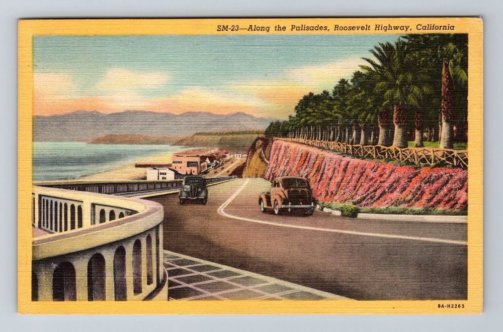 Roosevelt Highway CA-California, Along the Palisades, Vintage Postcard