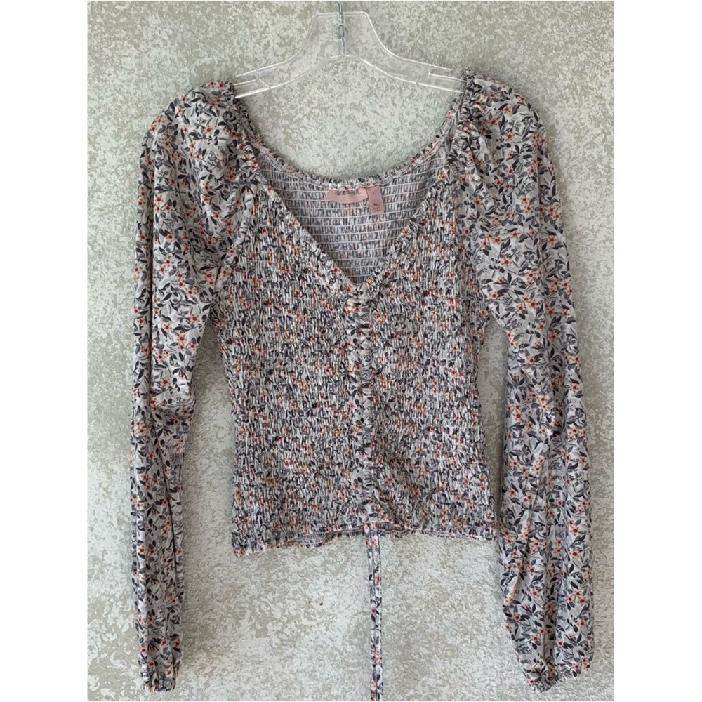 Willow & Root Floral Smocked Long-Sleeve Crop Top Medium Jersey Romantic Ditsy