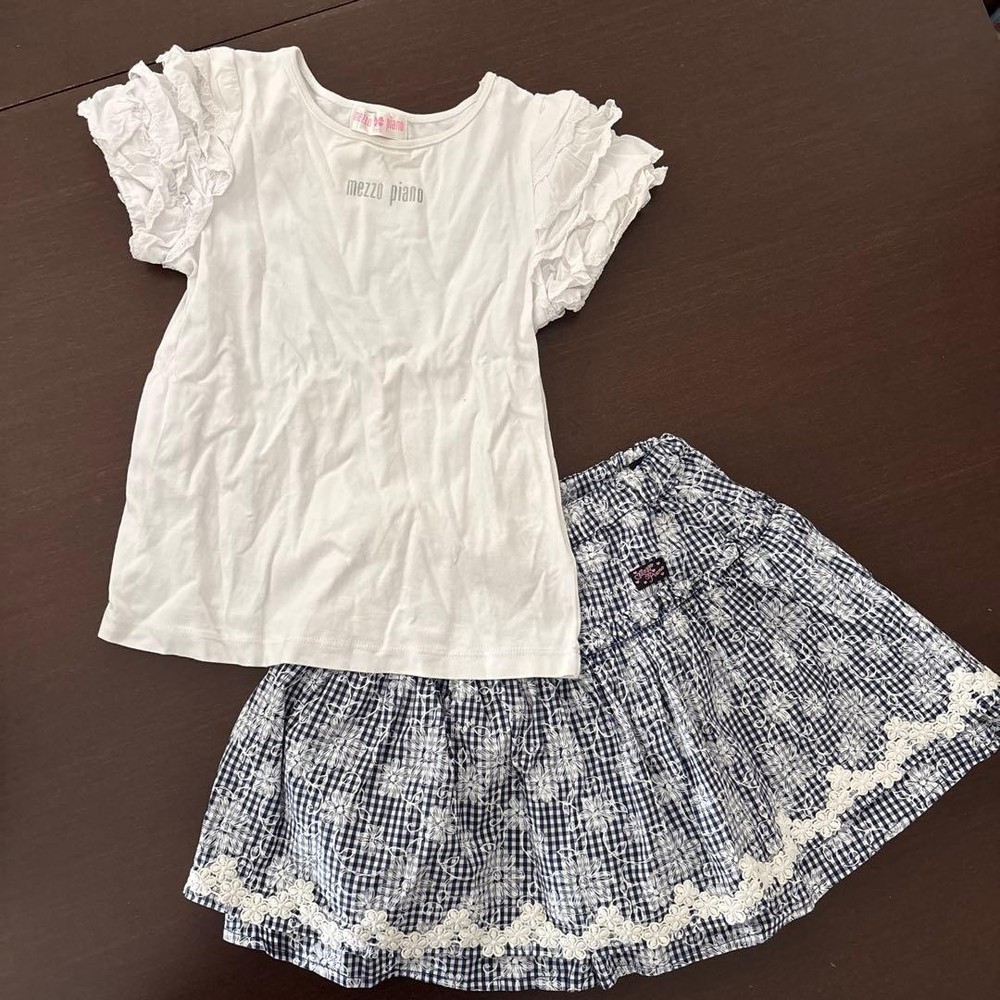 mezzo piano T-shirt and checked skirt set size 120 white used
