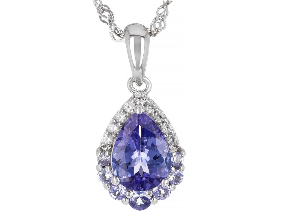 JTV Blue Tanzanite Rhodium, Pear, Over St Silver Pendant W/Chain 1.38ctw - NWB!