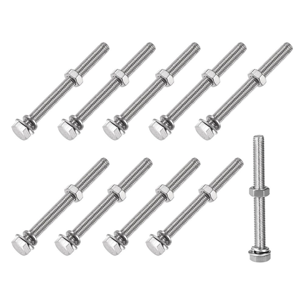 Hex Head Screws Bolts, Nuts, Flat & Lock Washers Kits (M8x75mm) 10Sets