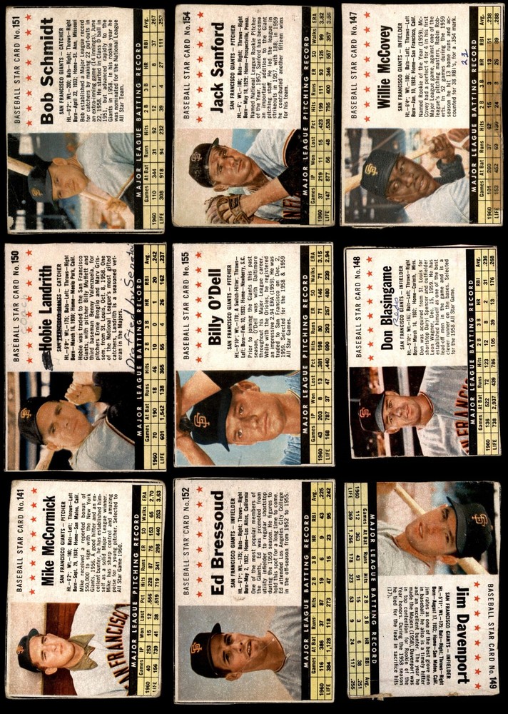 1961 Post Cereal Giants Near Team Set 1.5 - FAIR 7287414 (9 / 15 cards)