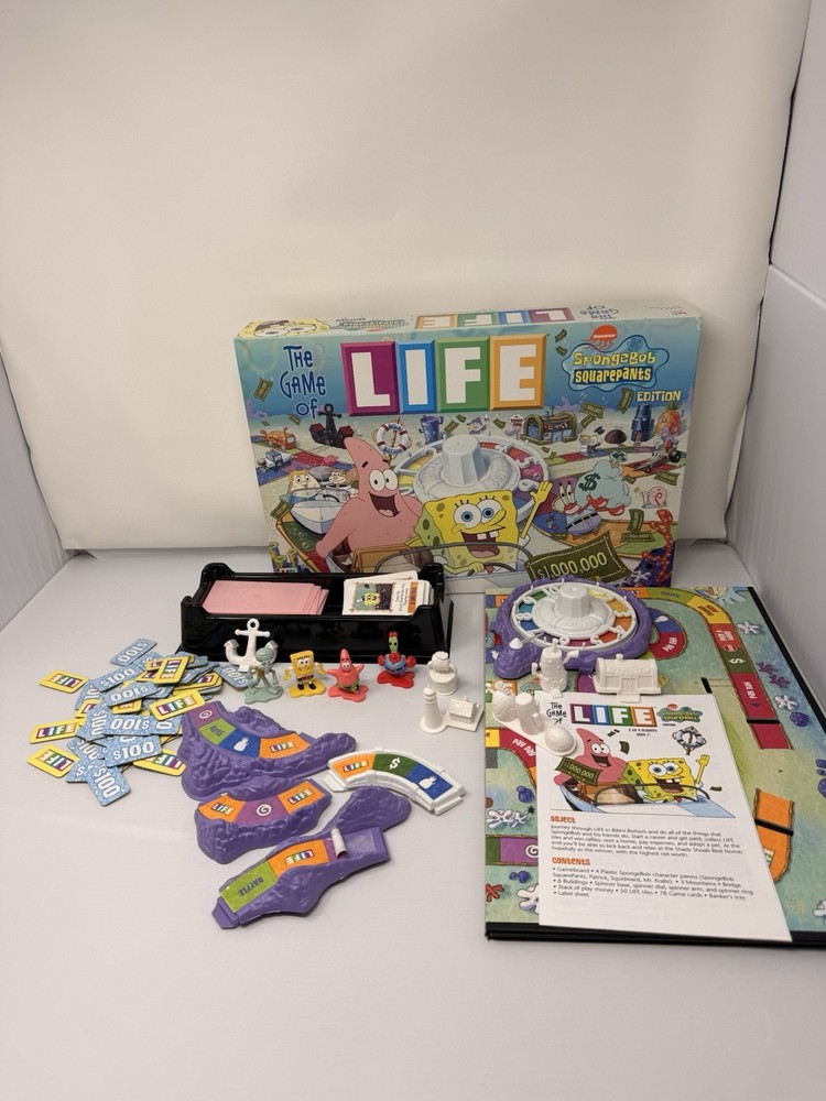 The Game of Life Spongebob Squarepants Edition INCOMPLETE Hasbro 2005 MB