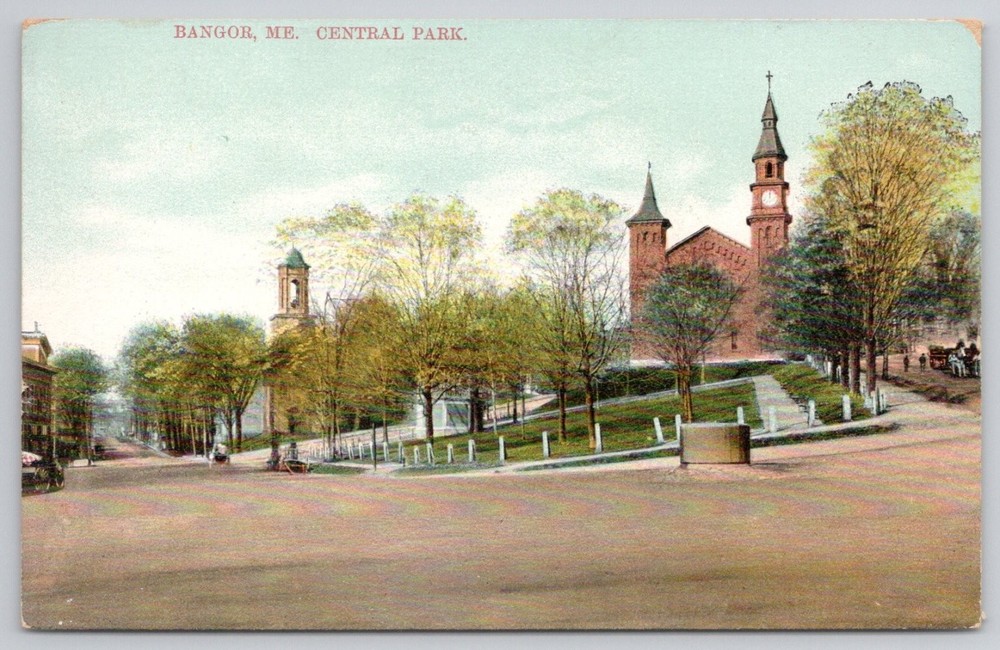 Bangor, ME Central Park Postcard c.1910 - C.S. Woolworth Church Steeple