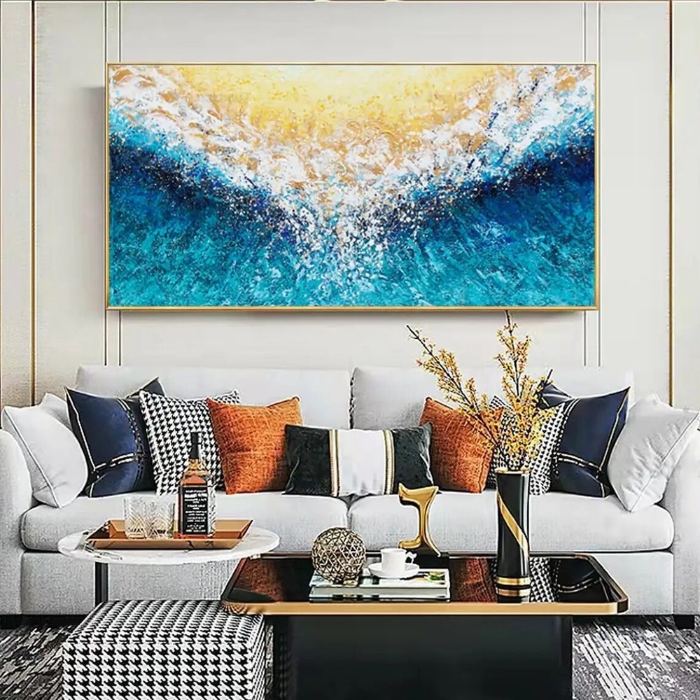 Handmade Blue Sea Landscape Abstract White Wave Home Decor Knife Seascapes