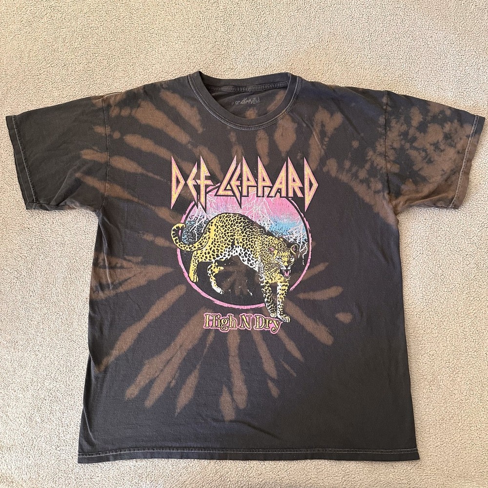 Def Leppard T-Shirt Band Tee Brown Tie Die Adult Medium
