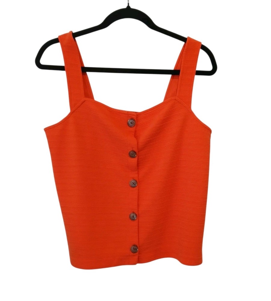 J.CREW Textured Button Front Tank  Sunset Orange Sz Medium Womens Casual Ribbed