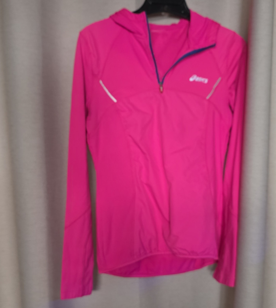 ASICS Women’s Hooded 1/4 Zip Pink Windbreaker Jacket Long Sleeve Size S