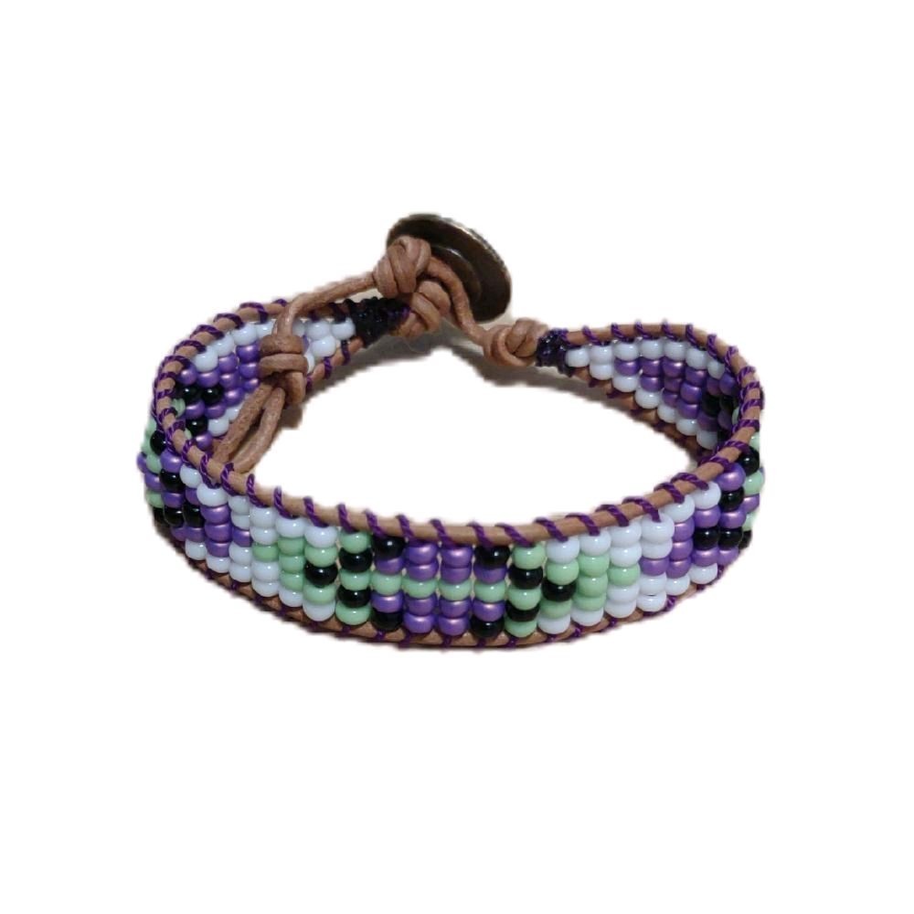 Boho Geometric Seed Bead Bracelet Black Purple Green White