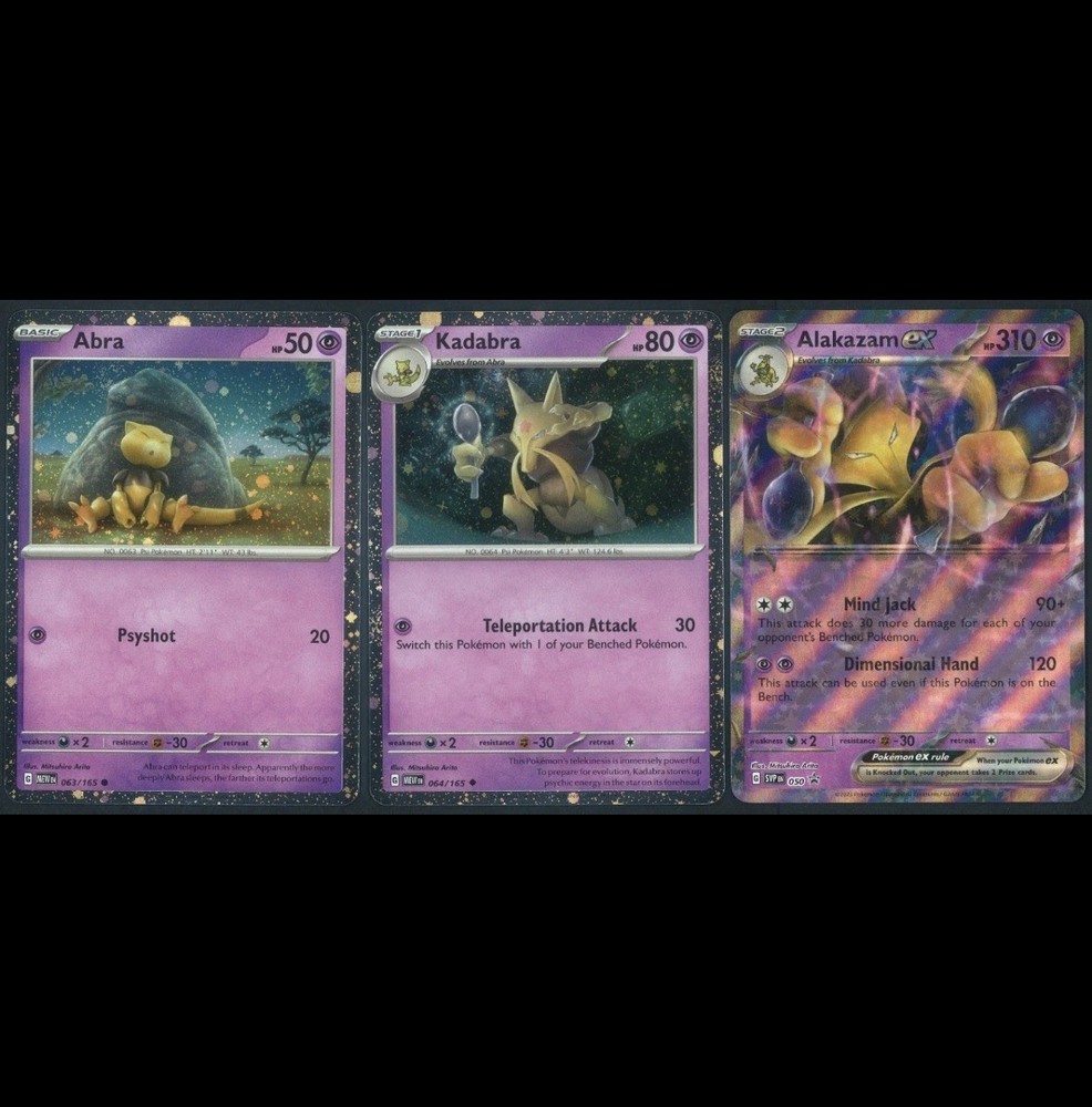 Pokemon 151 Alakazam ex SVP 050 Abra Kadabra Evolution Line Set NM-image