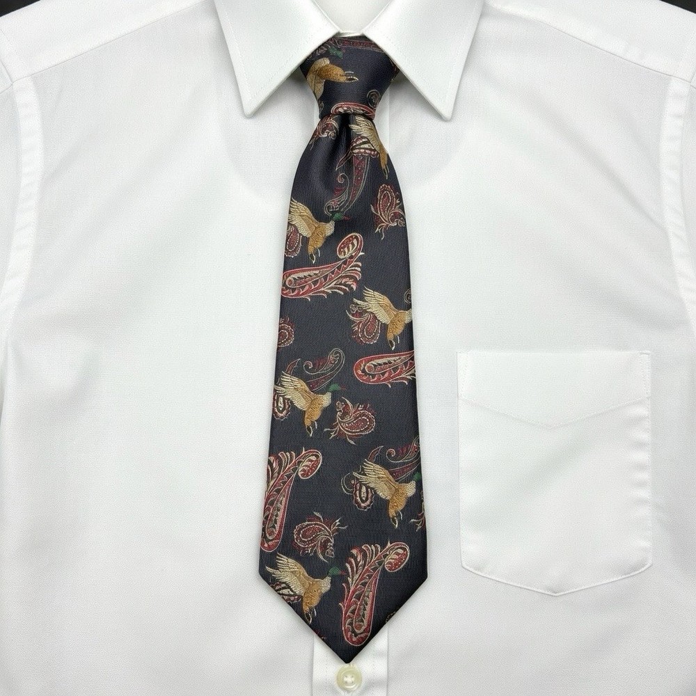 Polo Ralph Lauren Vintage Duck Paisley Novelty Tie 56 Inch Made in USA 100% Silk