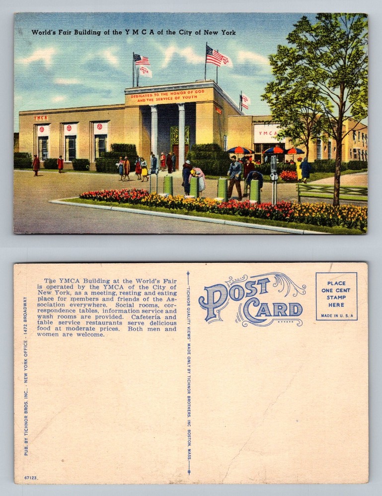 New York, NY-New York, Worlds Fair YMCA Building Flags Vintage Postcard