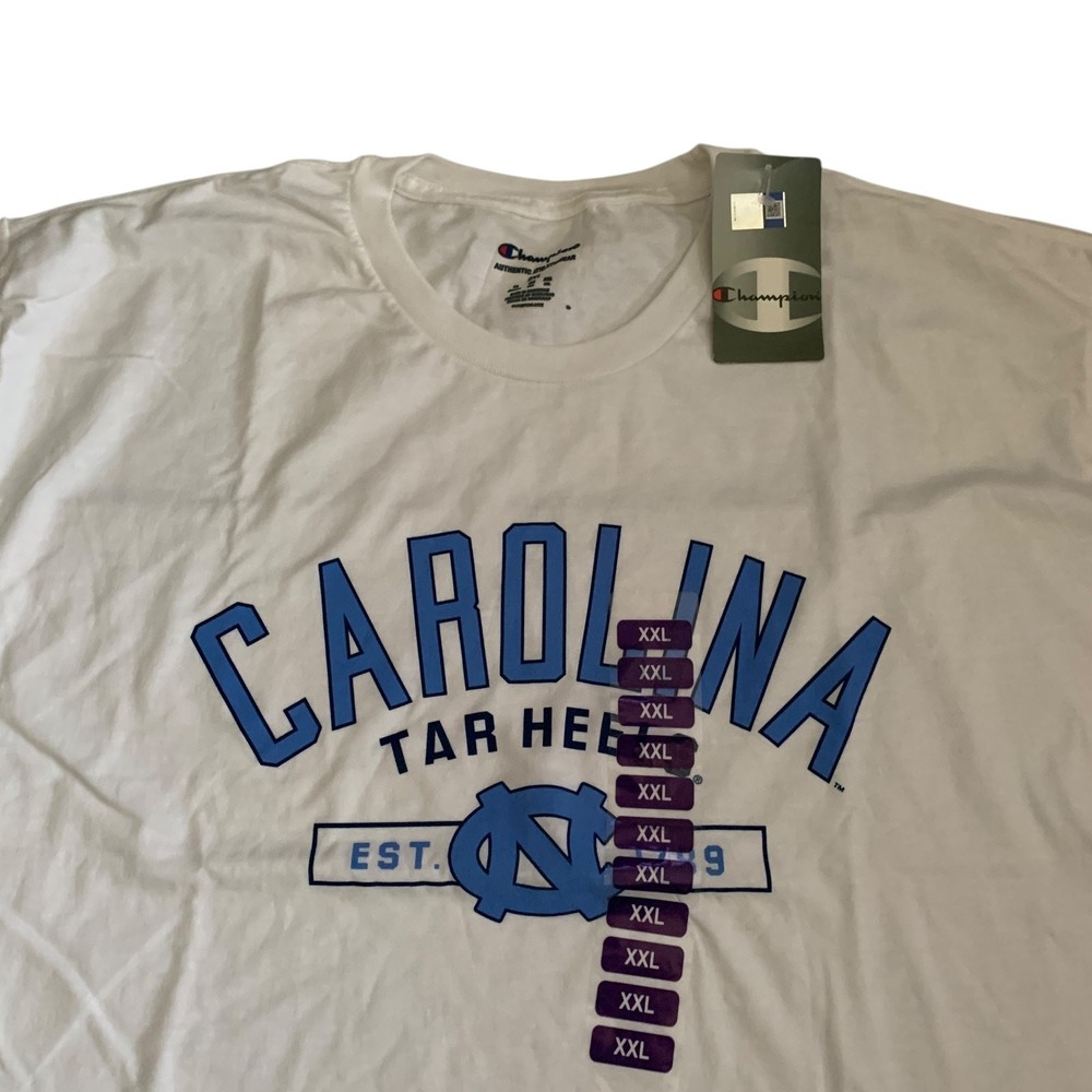 Champion Men's Size 2XL UNC Carolina Tarheels Short Sleeve White T-Shirt NEW