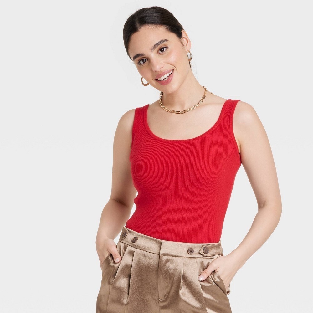 Women's Scoop Neck Sweater Tank Top - A New Day - Red - Size SM - NEW w/Tags
