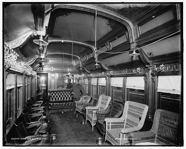 Delaware Lackawanna Western Railroad Club Car 1900s Interior With Conductor