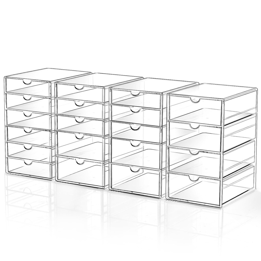 Makeup Drawer Storage Organizer with 20 Drawers, 4 Set Acrylic Office Desk Or...