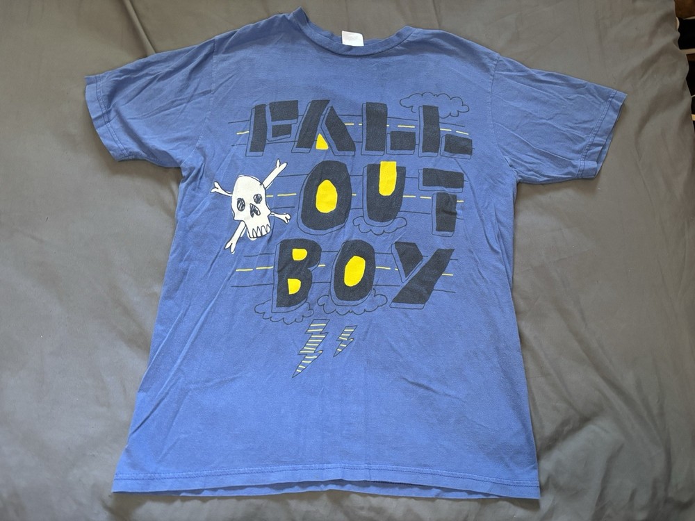 Fall Out Boy Shirt Womens Large Blue Skull Punk Rock Band Bay Island Vintage Y2K