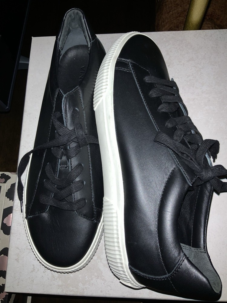 Vince Men’s Black Leather Sneakers,low Top Lace Up,casual Shoes Size 10
