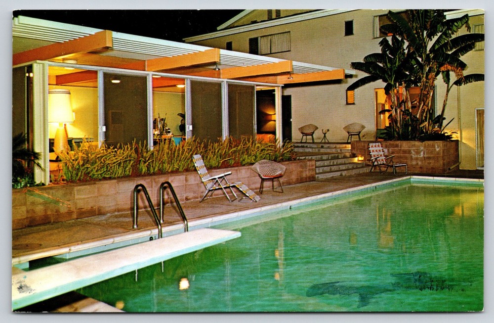 Roadside~Santa Barbara CA~Orange Tree Motor Hotel~Swimming Pool~1950s Postcard