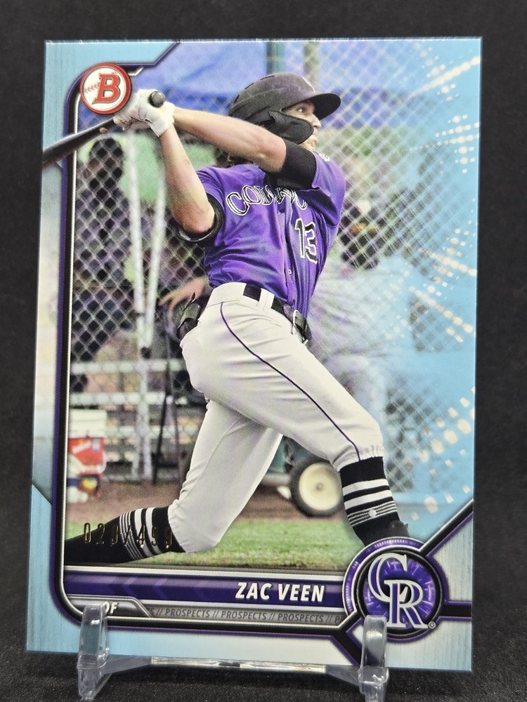 Zac Veen 2022 Bowman Sky Blue Parallel #/499 Colorado Rockies Rookie Card