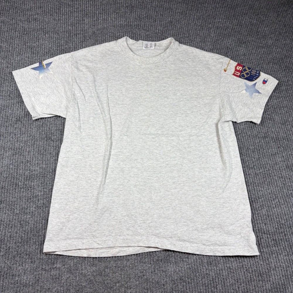 Vintage Champion Shirt Mens Large 1996 Atlanta Olympics USA Gray 90s Single Sti