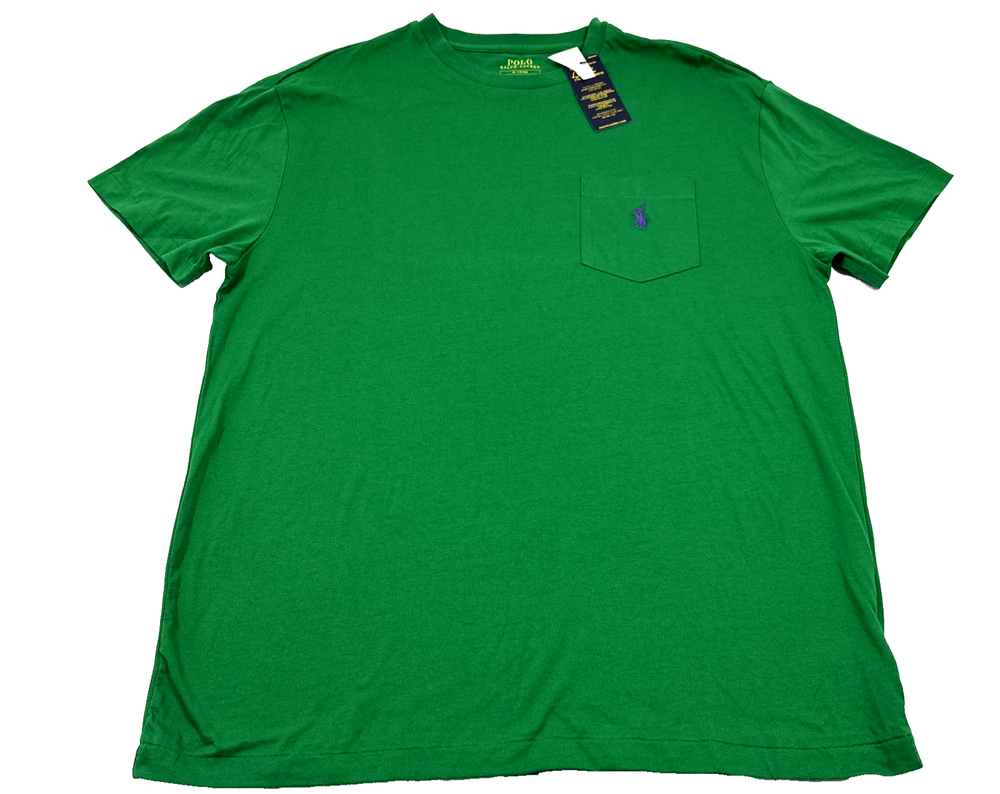 Polo Ralph Lauren Mens Medium Green Classic Fit Crew Neck Pocket Shirt NWT NEW!